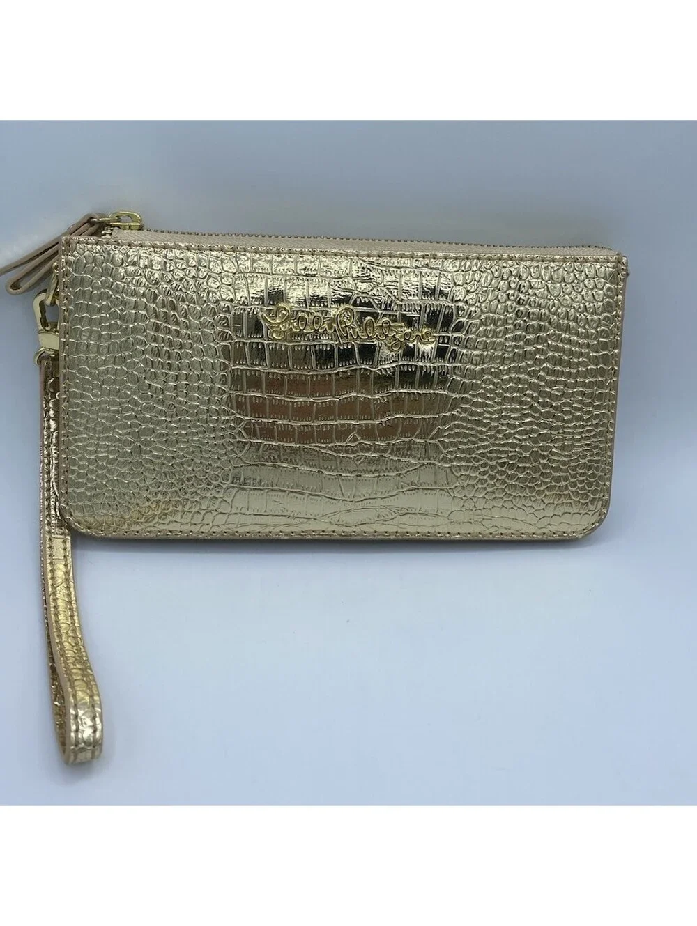 Lilly Pulitzer Gold Animal Print Wristlet Wallet with Zipper & Card Slots Party